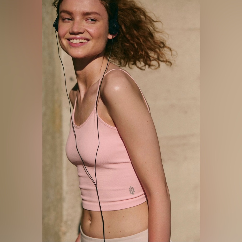 NWOT Free People Movement Tighten Up Strappy Back Tank In Color Peach Bud